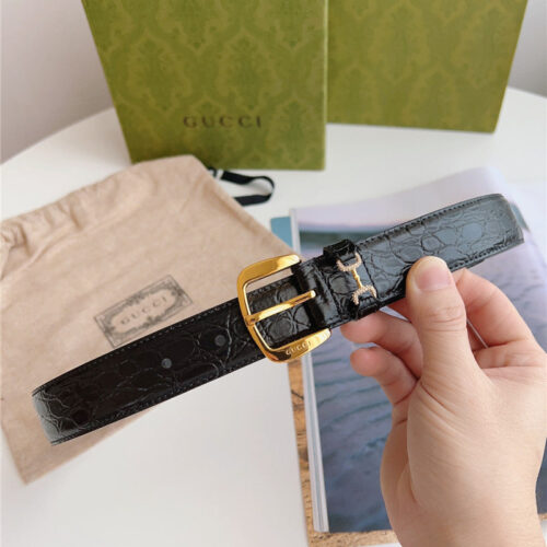 High Quality Luxury Gucci Print Embossed Leather Belt – Style 32998