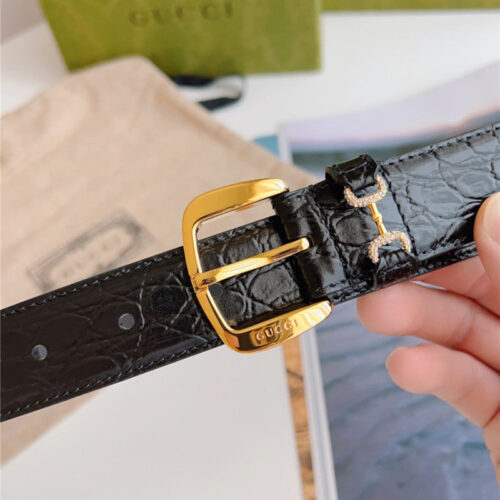 High Quality Luxury Gucci Print Embossed Leather Belt – Style 32998 product detail