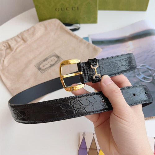 High Quality Luxury Gucci Print Embossed Leather Belt – Style 32998 product detail