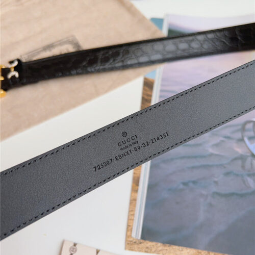 High Quality Luxury Gucci Print Embossed Leather Belt – Style 32998 product detail