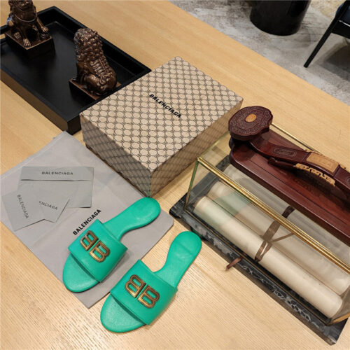 High Quality Luxury Balenciaga Flat Heel Round Toe Slide Side Slides