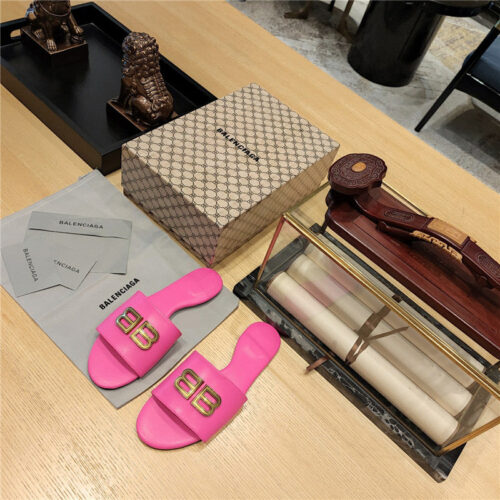 High Quality Luxury Balenciaga Flat Heel Round Toe Slide Side Slides – Style 44579