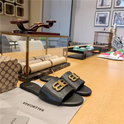 High Quality Luxury Balenciaga Flat Heel Round Toe Slide Side Slides – Style 41187 alternate view