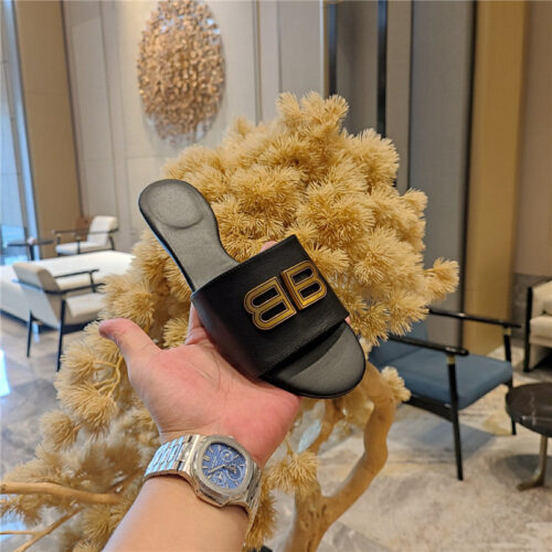 High Quality Luxury Balenciaga Flat Heel Round Toe Slide Side Slides – Style 41187 product detail