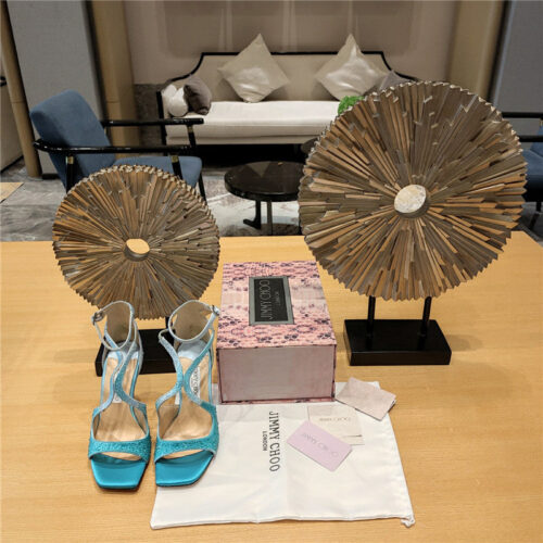 High Quality Luxury Jimmy Choo Blue Color Block Hot Diamond Wedding Shoes product detail