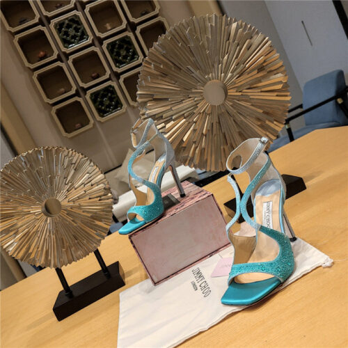 High Quality Luxury Jimmy Choo Blue Color Block Hot Diamond Wedding Shoes product detail