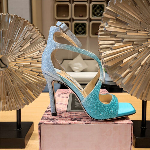 High Quality Luxury Jimmy Choo Blue Color Block Hot Diamond Wedding Shoes product detail