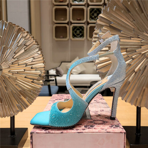 High Quality Luxury Jimmy Choo Blue Color Block Hot Diamond Wedding Shoes product detail