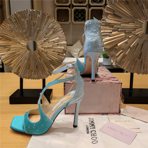 High Quality Luxury Jimmy Choo Blue Color Block Hot Diamond Wedding Shoes product detail
