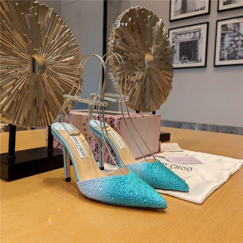 High Quality Luxury Jimmy Choo Blue Color Block Hot Diamond Wedding Shoes – Style 73271