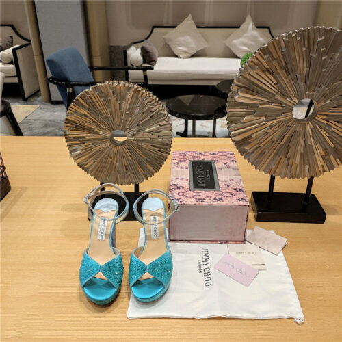 High Quality Luxury Jimmy Choo Blue Color Block Hot Diamond Wedding Shoes – Style 35415 product detail