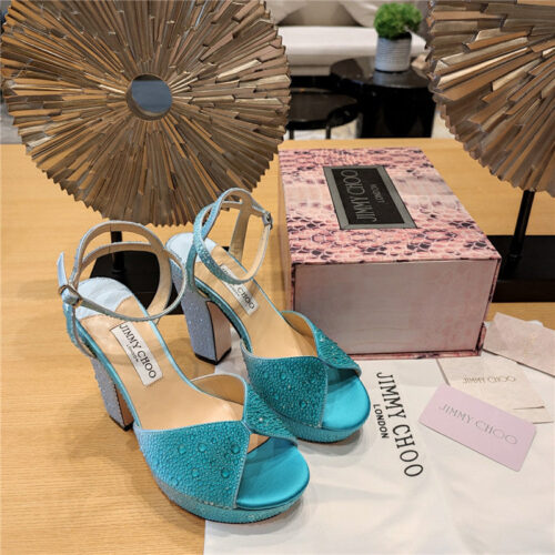 High Quality Luxury Jimmy Choo Blue Color Block Hot Diamond Wedding Shoes – Style 35415