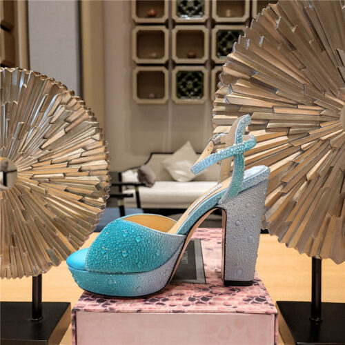 High Quality Luxury Jimmy Choo Blue Color Block Hot Diamond Wedding Shoes – Style 35415 product detail