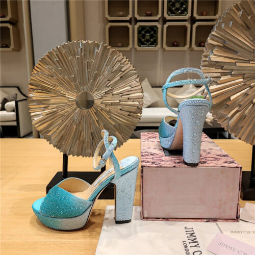 High Quality Luxury Jimmy Choo Blue Color Block Hot Diamond Wedding Shoes – Style 35415 product detail