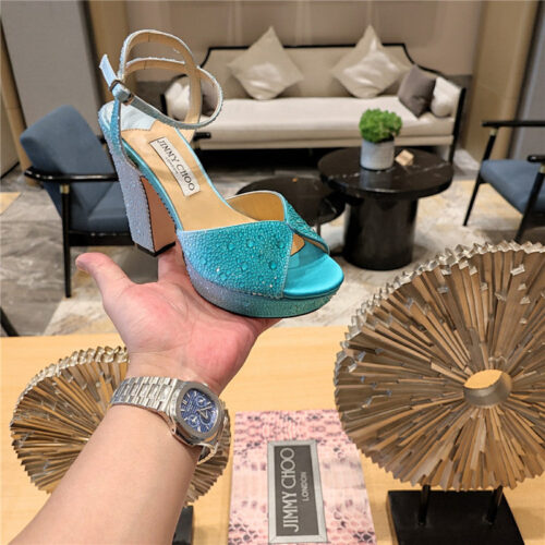 High Quality Luxury Jimmy Choo Blue Color Block Hot Diamond Wedding Shoes – Style 35415 product detail