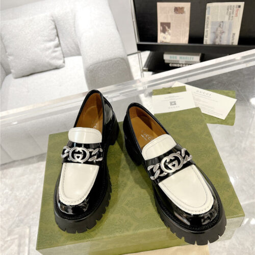 High Quality Luxury Gucci New Double GG Hardware Platform Loafers