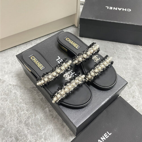 High Quality Luxury Chanel New Pearl Buckle Slippers