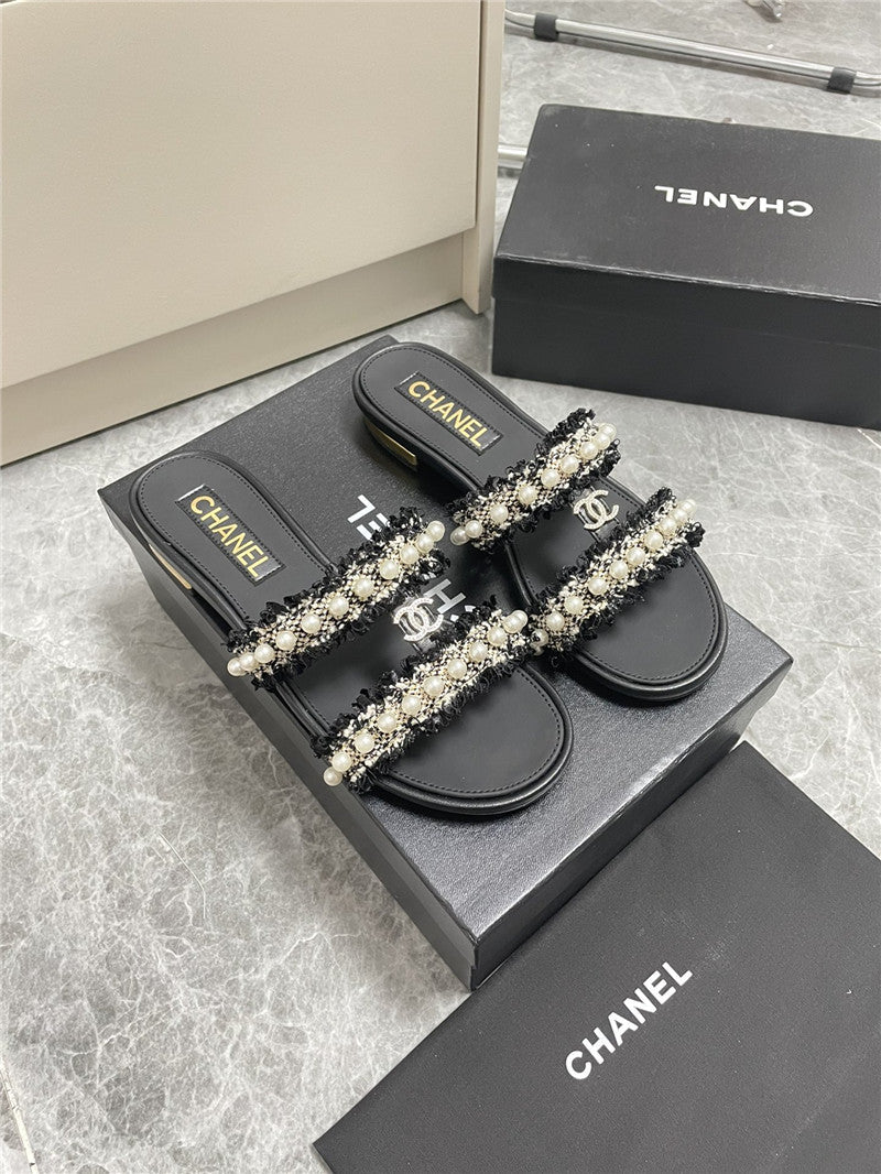 High Quality Luxury Chanel New Pearl Buckle Slippers