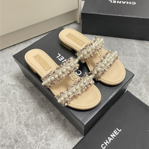 High Quality Luxury Chanel New Pearl Buckle Slippers – Style 90246