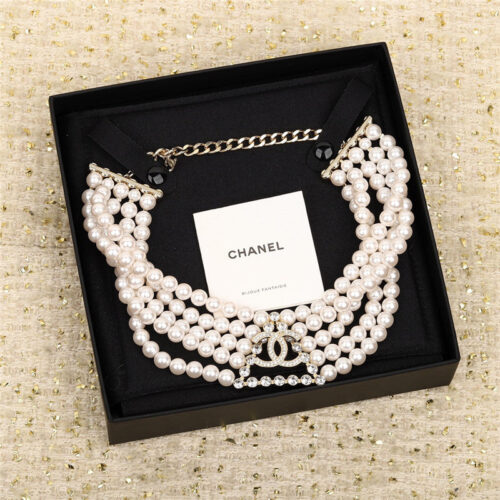 High Quality Luxury Chanel Five Layer Pearl Triangle Necklace