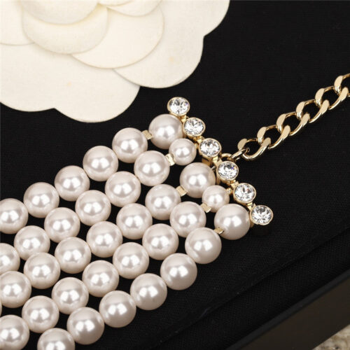 High Quality Luxury Chanel Five Layer Pearl Triangle Necklace product detail