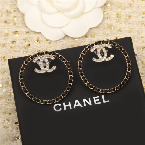 High Quality Luxury Chanel Circle Piercing Leather Double C Earrings product detail