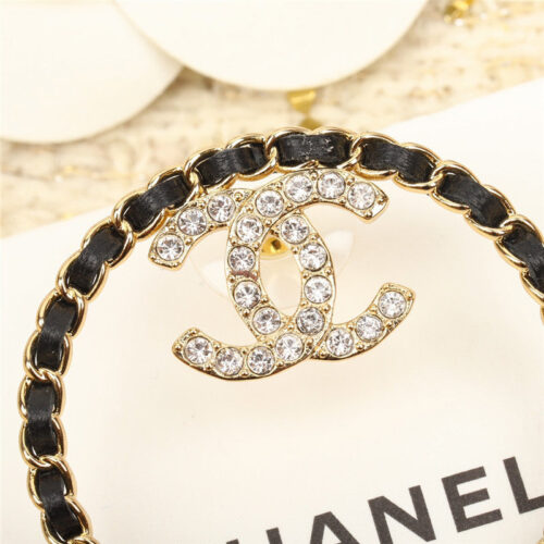 High Quality Luxury Chanel Circle Piercing Leather Double C Earrings product detail