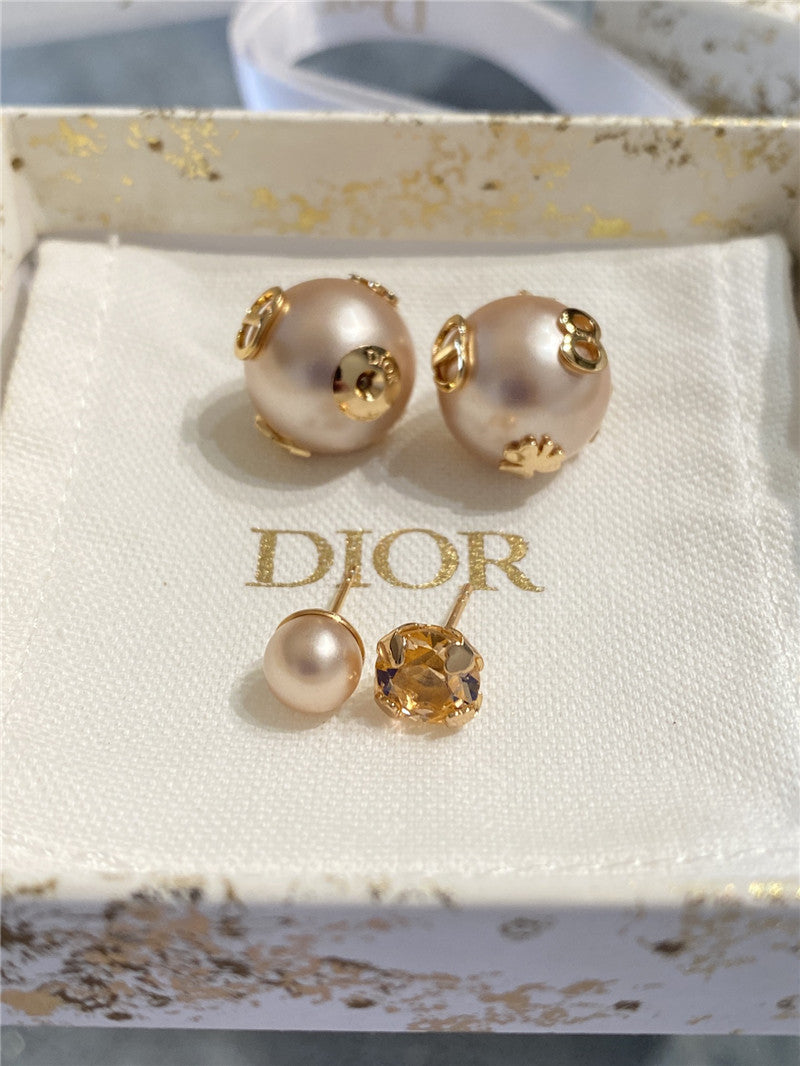 High Quality Luxury Dior New Pink Pearl Crystal Earrings product detail