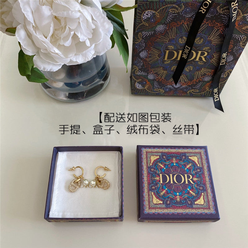 High Quality Luxury Dior Full Diamond Cd Pearl Ear Hook