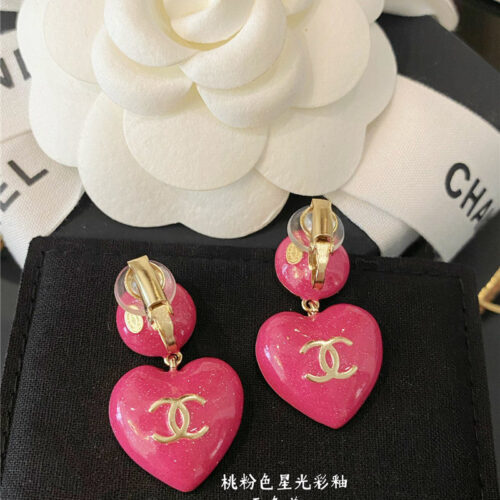 High Quality Luxury Chanel Peach Heart Shape Ear Clip alternate view