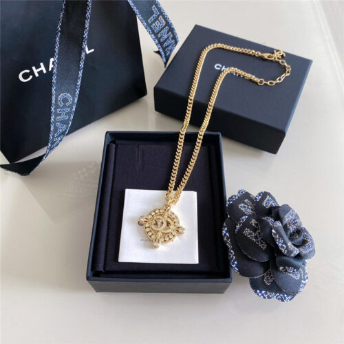 High Quality Luxury Chanel Round Compass Crystal Necklace alternate view