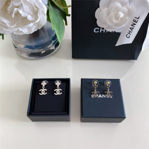 High Quality Luxury Chanel Cross Crystal Pendant Double C Earrings