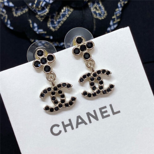High Quality Luxury Chanel Cross Crystal Pendant Double C Earrings product detail