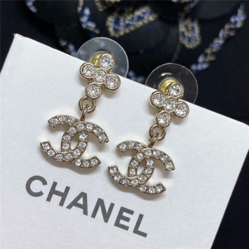 High Quality Luxury Chanel Cross Crystal Pendant Double C Earrings product detail