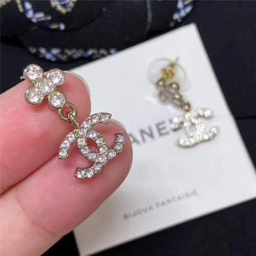 High Quality Luxury Chanel Cross Crystal Pendant Double C Earrings product detail