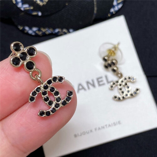 High Quality Luxury Chanel Cross Crystal Pendant Double C Earrings product detail