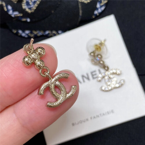 High Quality Luxury Chanel Cross Crystal Pendant Double C Earrings product detail