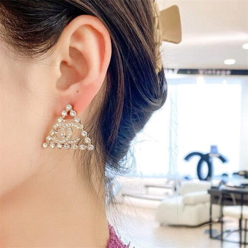 High Quality Luxury Chanel Triangle Double C Earrings alternate view