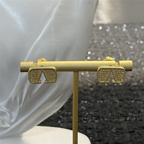 High Quality Luxury Valentino Gold Rhinestone Stud Earrings alternate view