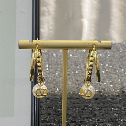 High Quality Luxury Valentino Vintage Logo Pearl Drop Earrings alternate view