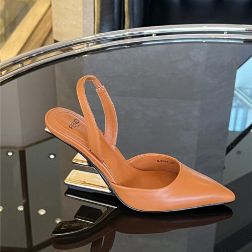 High Quality Luxury Fendi F-Shaped Three-Dimensional Heel Pumps – Style 26739 product detail