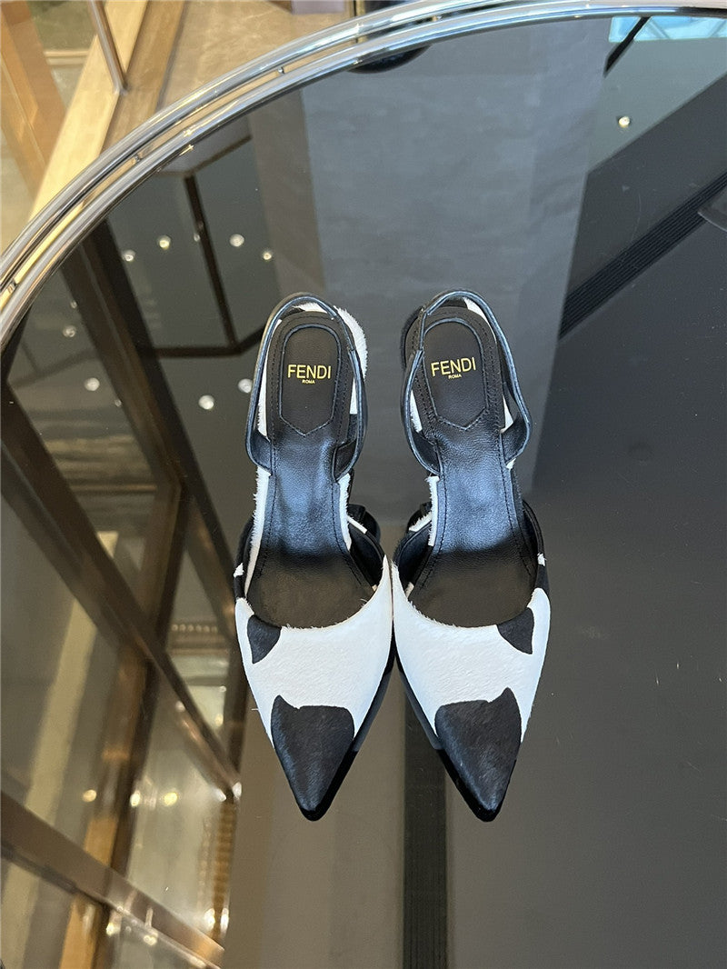 High Quality Luxury Fendi Polka Dot Horsehair Slingback Pumps product detail