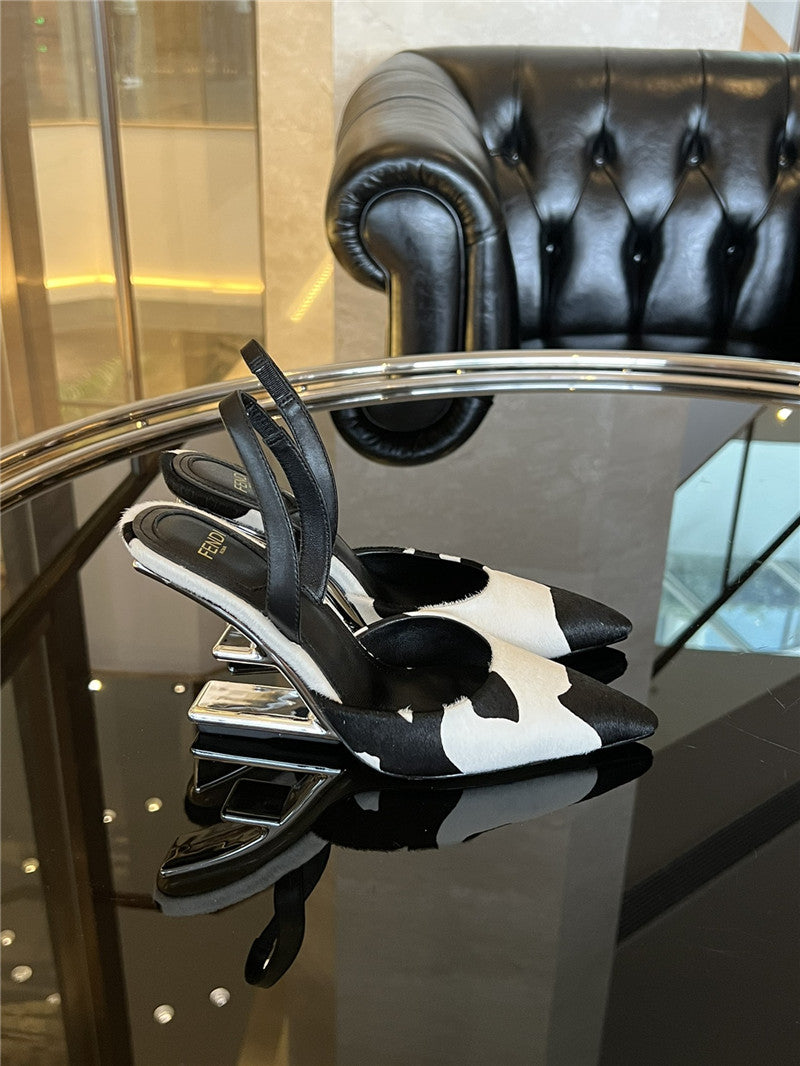 High Quality Luxury Fendi Polka Dot Horsehair Slingback Pumps product detail