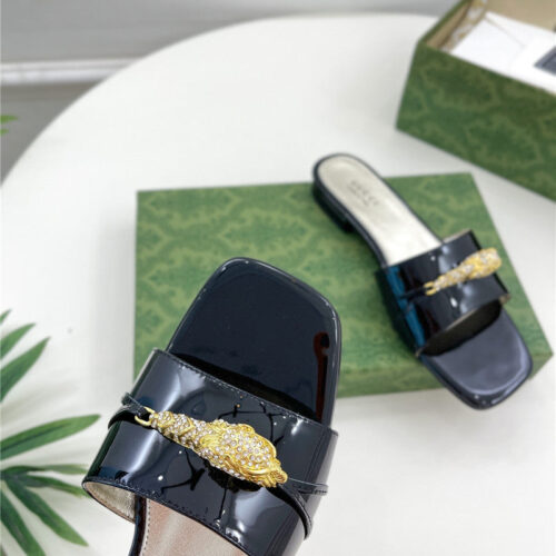 High Quality Luxury Gucci New Metal Snake Head Slippers – Style 59411 product detail
