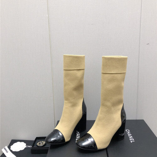 High Quality Luxury Chanel Autumn Winter Small Fragrance Chunky Heel Socks Boots