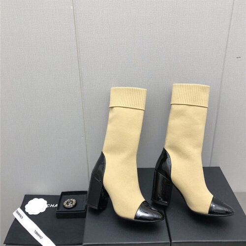 High Quality Luxury Chanel Autumn Winter Small Fragrance Chunky Heel Socks Boots product detail
