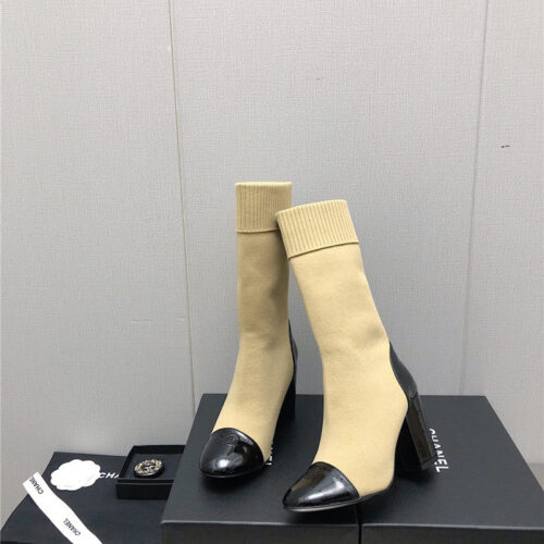 High Quality Luxury Chanel Autumn Winter Small Fragrance Chunky Heel Socks Boots product detail