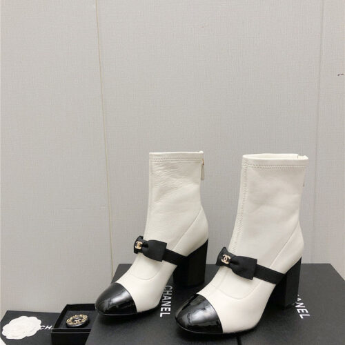 High Quality Luxury Chanel Explosion Bow Snow White Short Boots