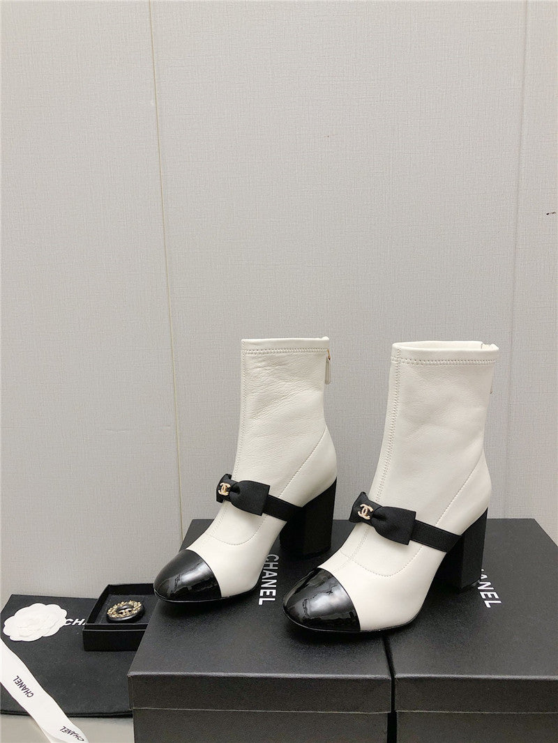 High Quality Luxury Chanel Explosion Bow Snow White Short Boots