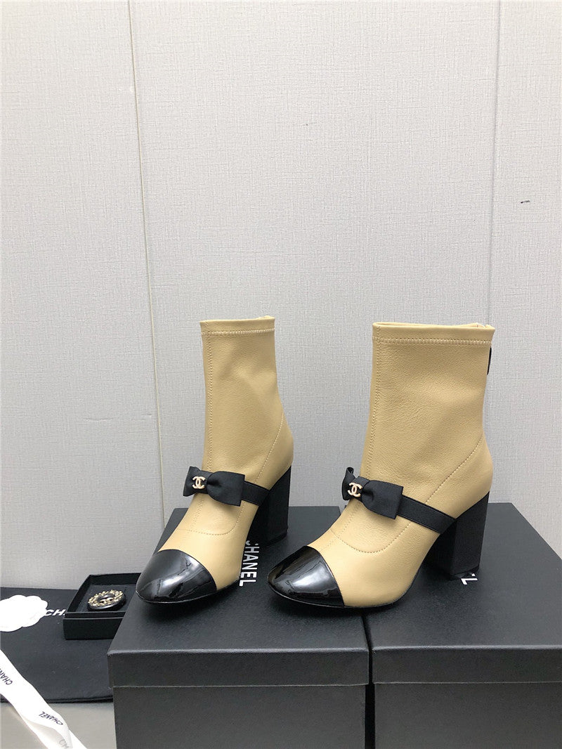 High Quality Luxury Chanel Explosion Bow Snow White Short Boots – Style 91974